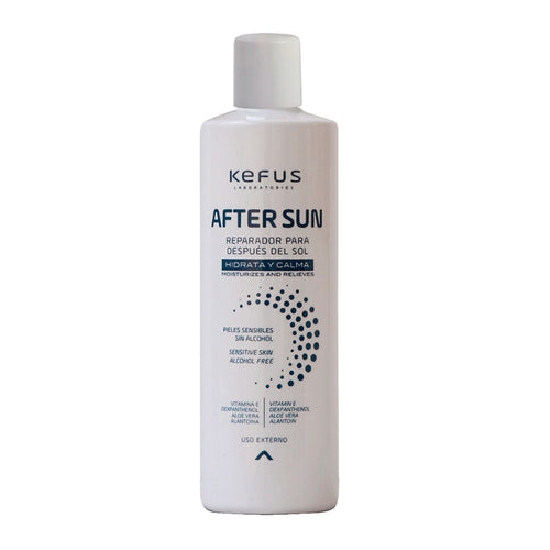 Frasco de After Sun Reparador Pós-Sol Kefus de 400ml para hidratação e regeneração da pele após exposição solar