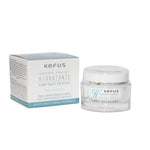 Creme facial hidratante Kefus 50ml com ácido hialurónico, embalagem branca e azul para hidratação intensa da pele.