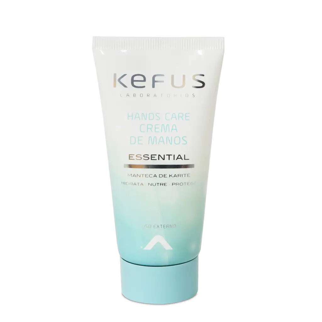 Creme de mãos Kefus 50ml com Manteiga de Karité, textura leve para mãos suaves e hidratadas.