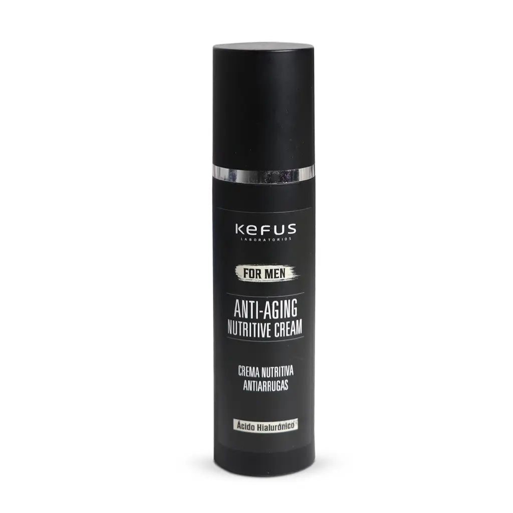 Creme nutritivo facial para homem Kefus For Men com ácido hialurónico, embalagem de 100ml com doseador.