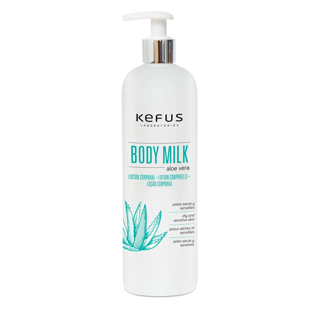 Loção corporal hidratante de Aloe Vera Kefus em embalagem de 500ml com doseador.