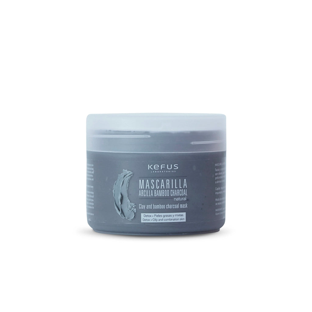 Máscara facial de argila de bambu e carvão natural da Kefus, embalagem de 250ml para detox facial.