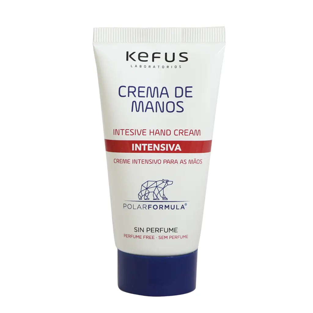 Creme de mãos intensivo Kefus Polar Formula 50ml, ideal para proteção contra o frio e reparação de mãos gretadas.