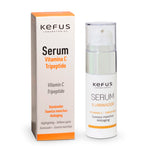 Sérum facial iluminador Kefus de 30ml com Vitamina C e Tripeptídeos para firmeza e antioxidante.